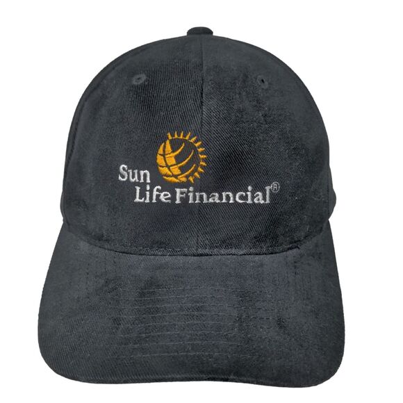 Yupoong Men's Strapback Hat Black Adjustable Embroidered Sun Life Financial Logo - Picture 1 of 7